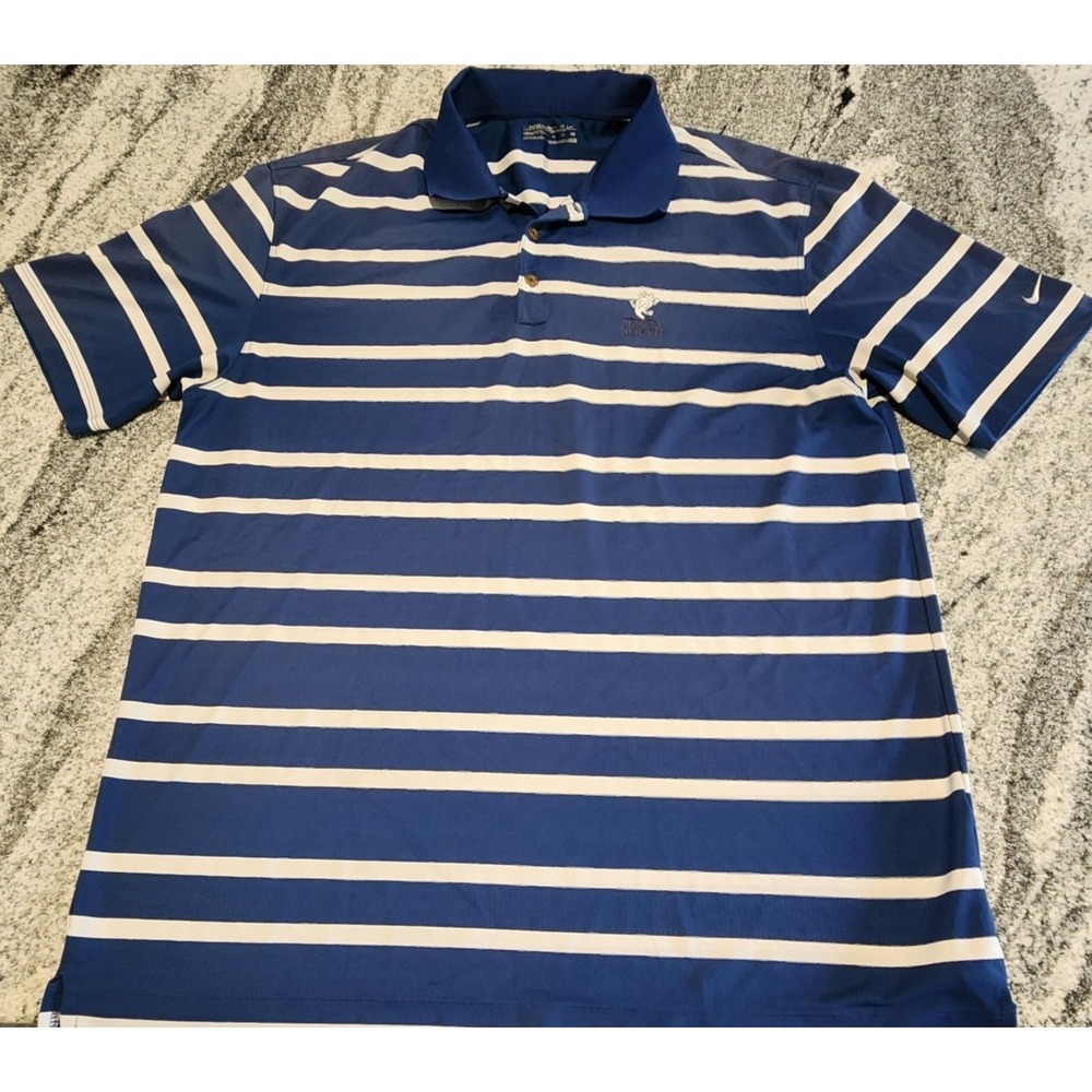 NIKE GOLF DRI FIT POLO TROON NORTH COURSE MENS XL BLUE WHITE STRIPED LOGO *READ*